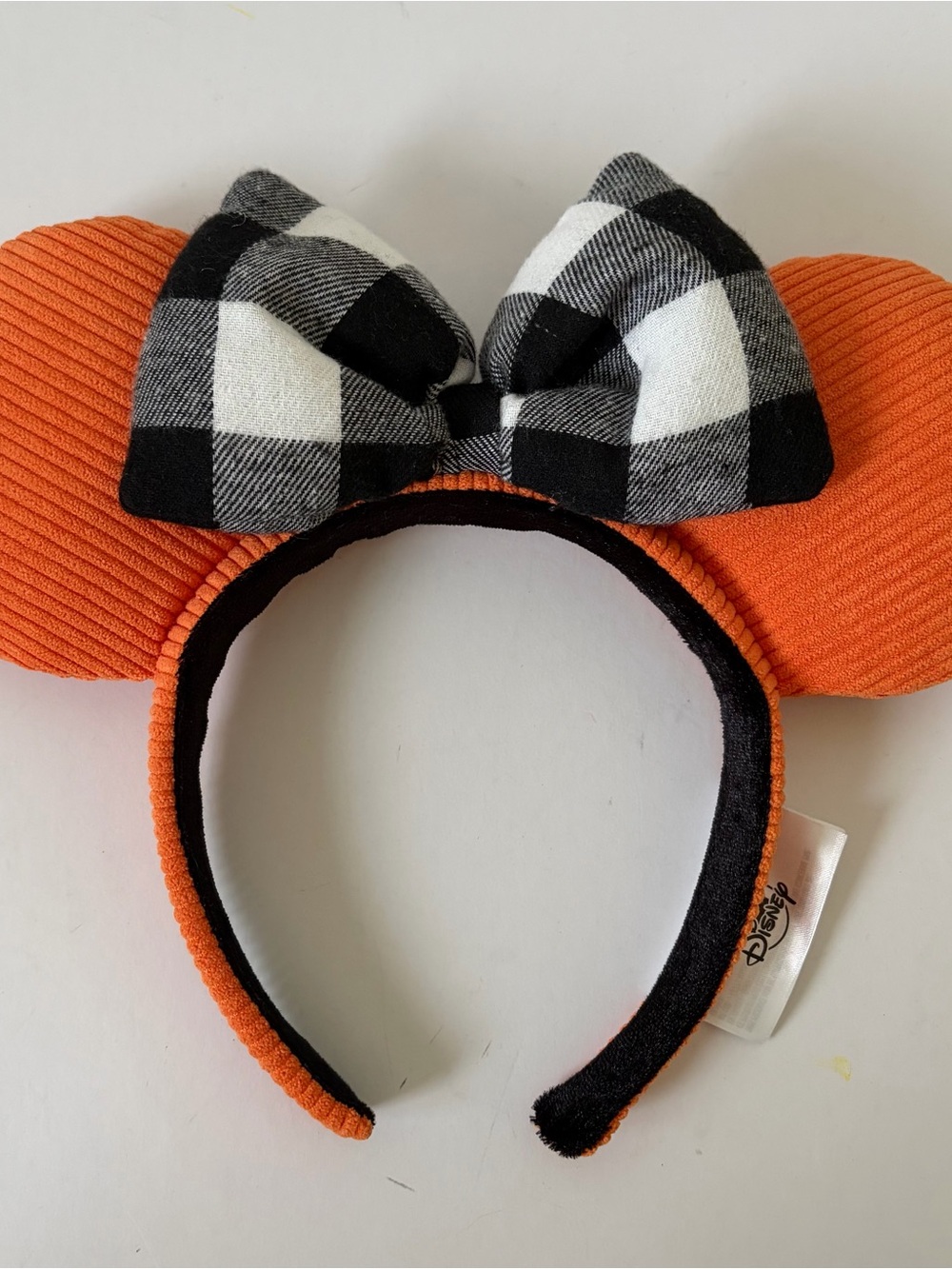 Disney Minnie Mouse Halloween Orange And Plaid Ear Headband